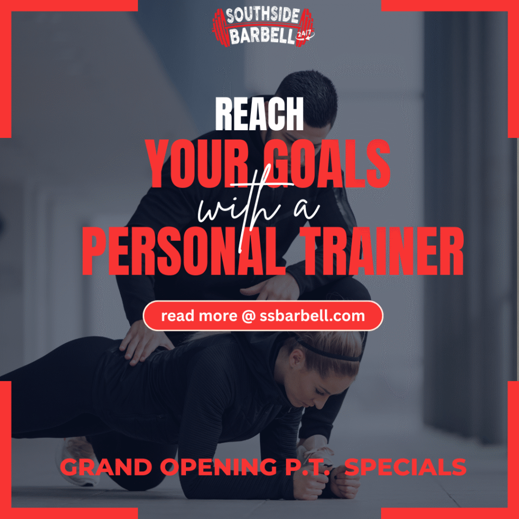 Certified personal trainer helping client lift weights at Southside Barbell in Lakeland FL gym
